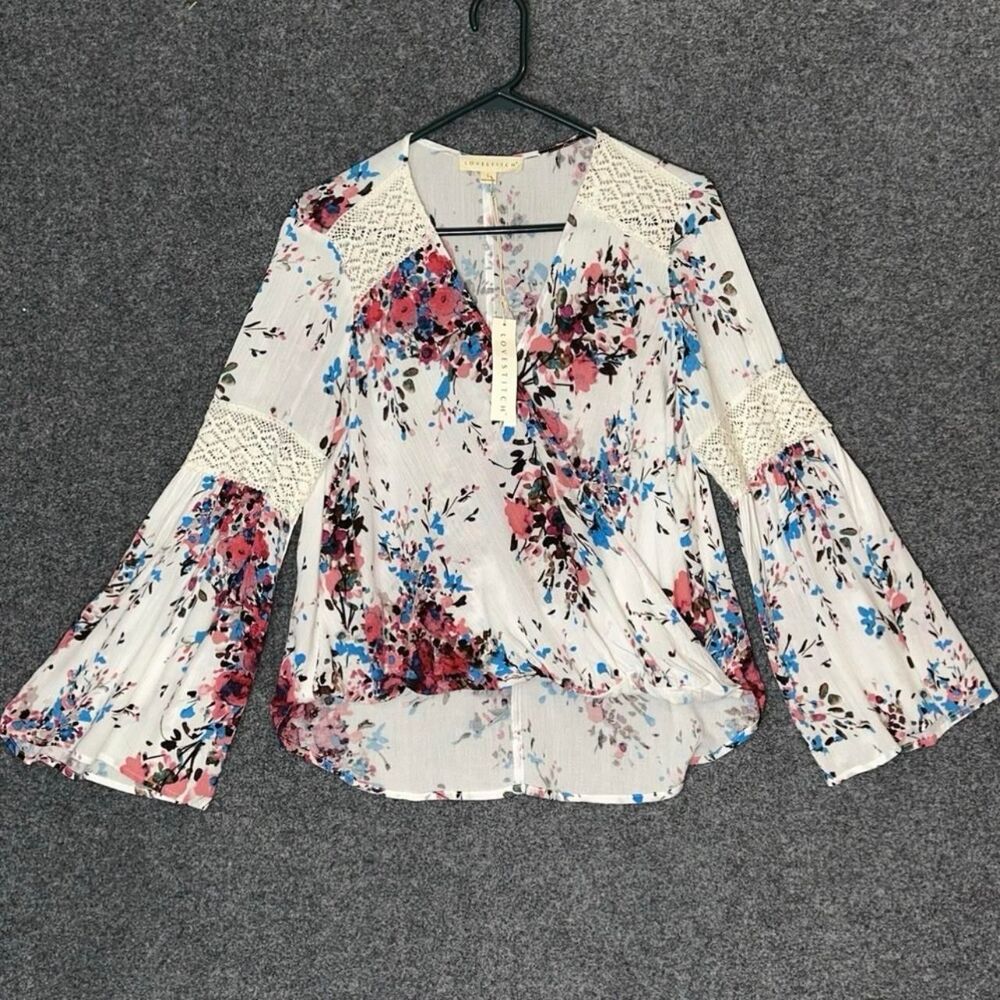 Lovestitch Floral Faux Wrap Blouse Size Large
